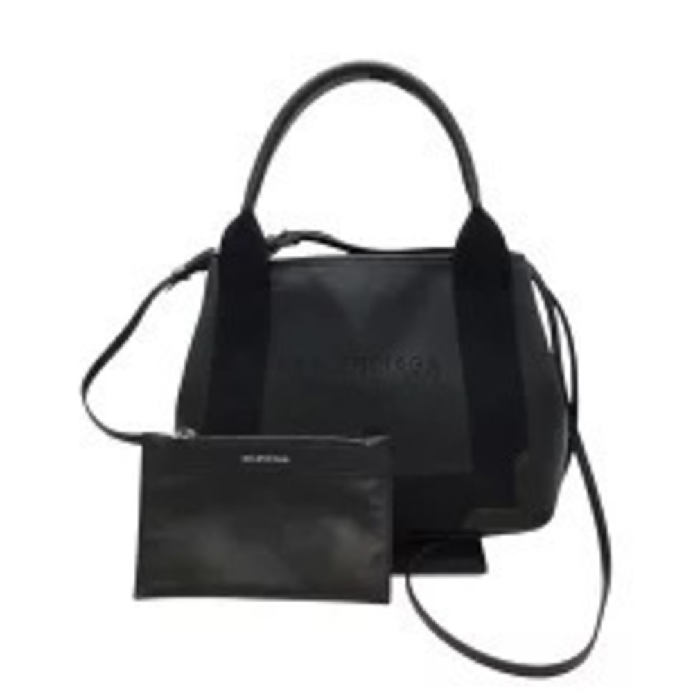 Balenciaga Navy Blue Cabas Black Leather Shoulder Bag